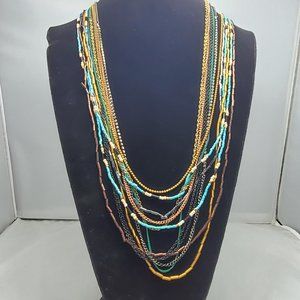 Bke 12 row multi color beaded necklace